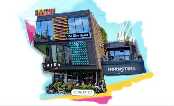 Hornhusets våningar: Biergarten, Laika och The Blue Oyster